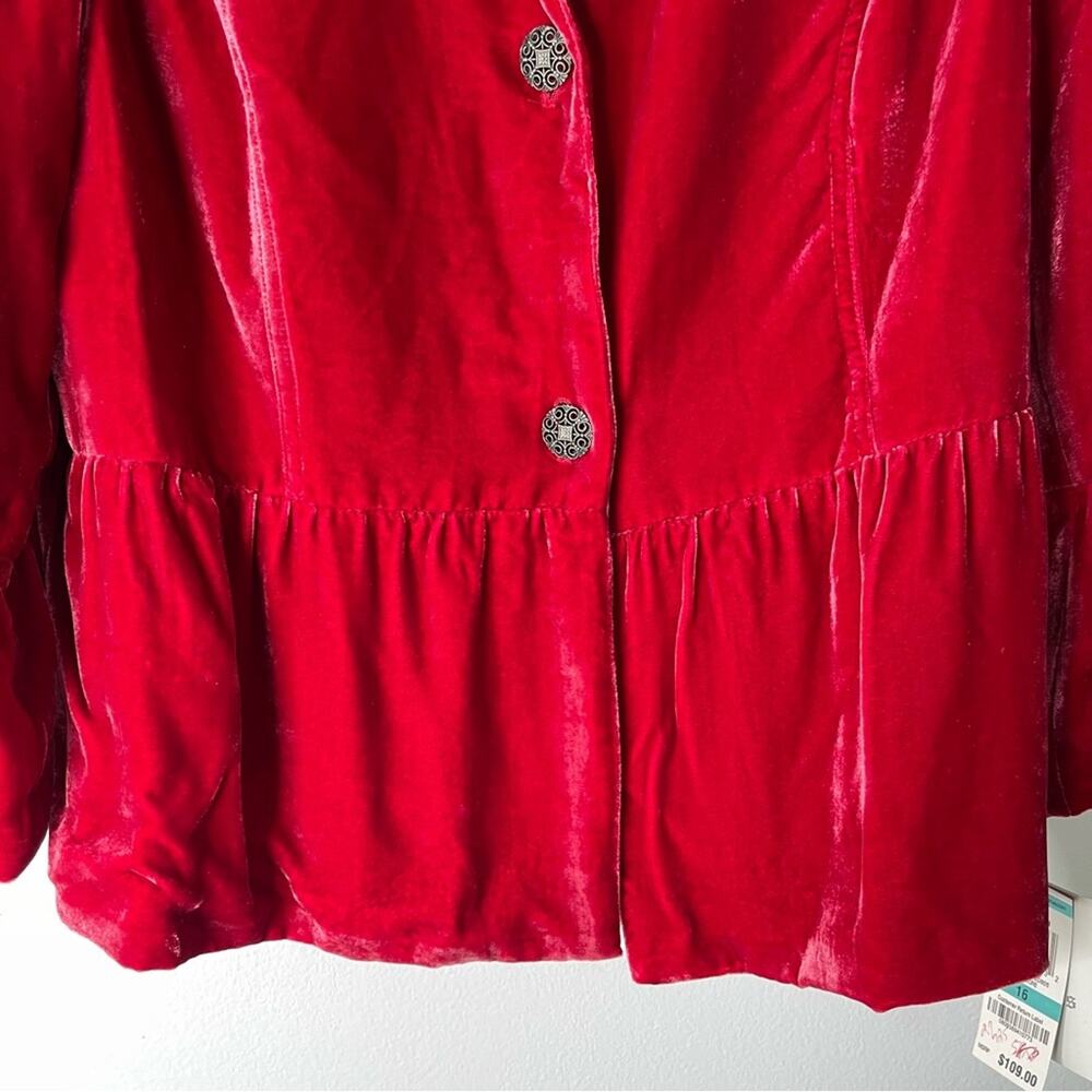 NEW Style & Co red velvet boho button holiday Christmas cropped jacket 16 - Picture 3 of 7